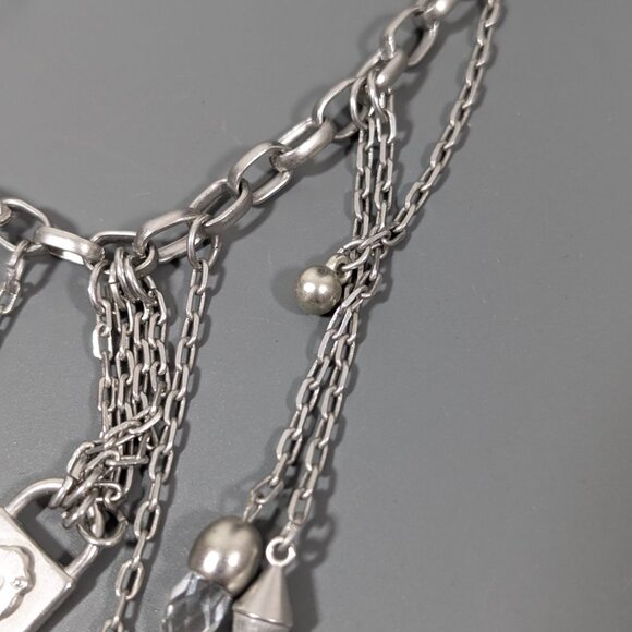 Lane Bryant Silver Tone Fringe Chain Charm Lock Statement Necklace 22" - Picture 5 of 9